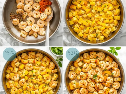 Baked garlic parmesan shrimp with roasted squash on a sheet pan