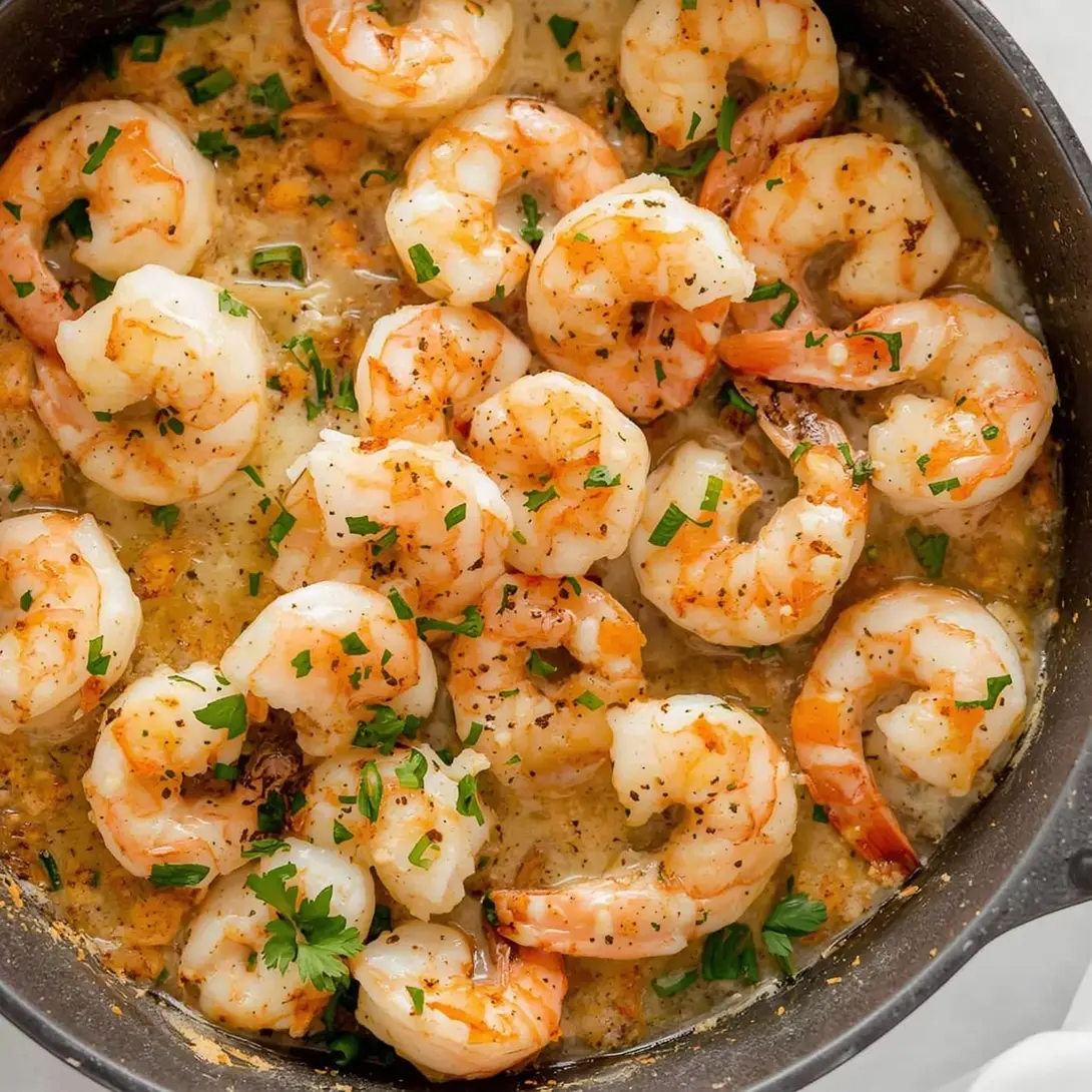 Baked garlic parmesan shrimp with roasted squash on a sheet pan