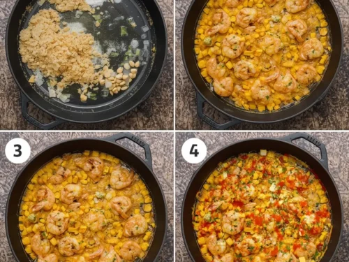 Close-up of Cajun garlic butter shrimp served with corn on the cob