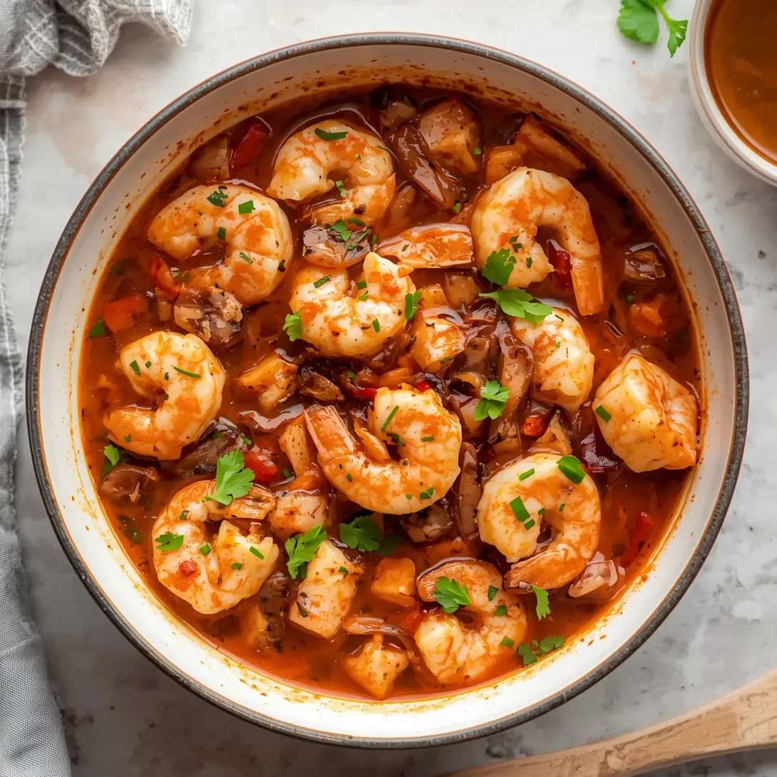 Close-up of Cajun garlic butter shrimp served with corn on the cob