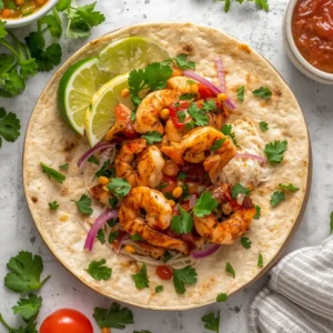 A delicious Caribbean Jerk Grilled Shrimp Wrap filled with fresh ingredients.