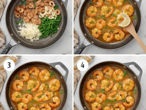 A creamy garlic butter shrimp skillet, perfectly cooked and garnished.