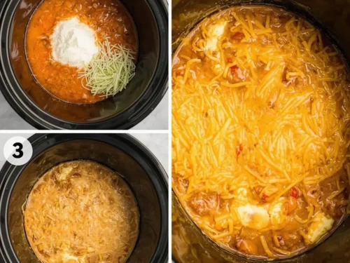 A hearty Crockpot Chicken Enchilada Casserole, freshly made and ready to serve.