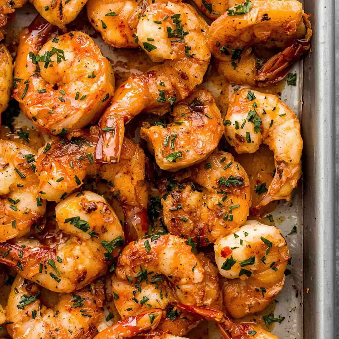 Sheet pan shrimp and veggies roasted to perfection on a baking sheet
