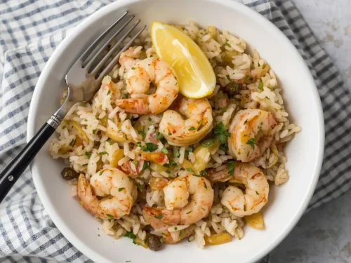 Delicious Garlic Butter Shrimp Rice Bowls with green onions