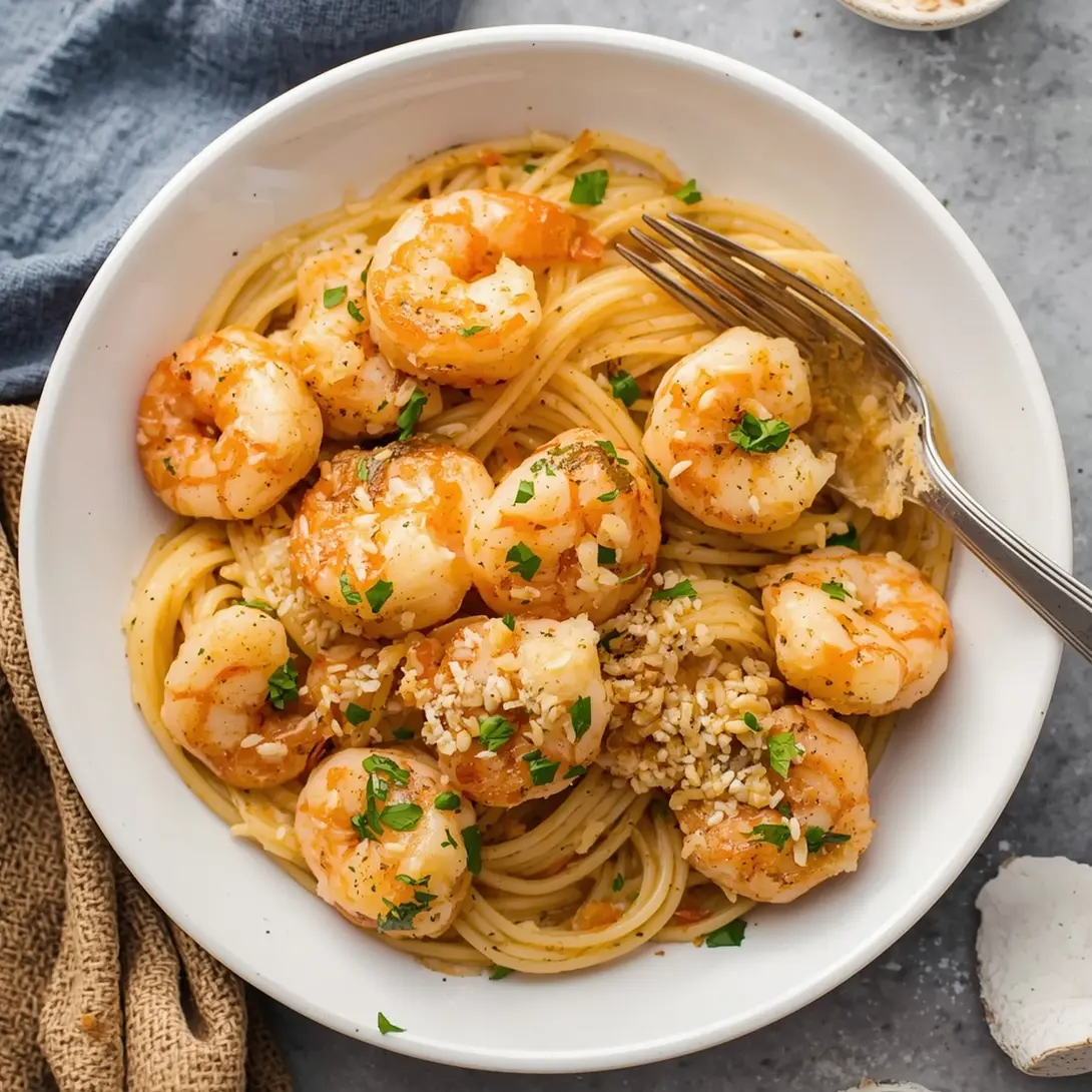 A vibrant Garlic Parmesan Shrimp Cocktail Platter with fresh lemon wedges