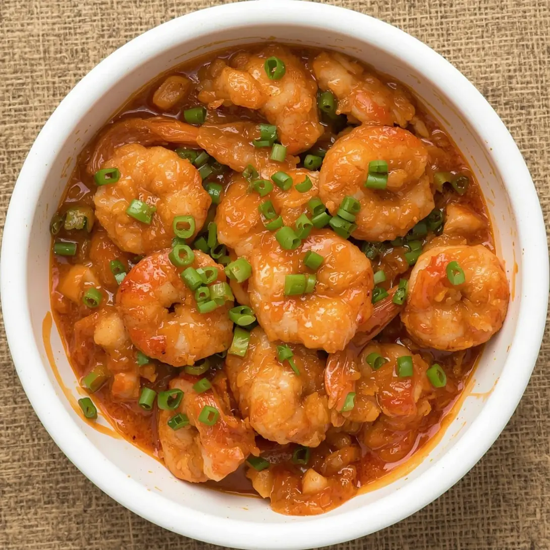 A vibrant dish of honey chili grilled shrimp served with fluffy white rice.