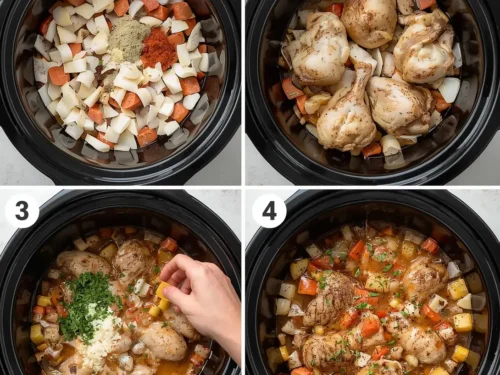 A delicious Mediterranean Crockpot Chicken dish with olives and herbs.