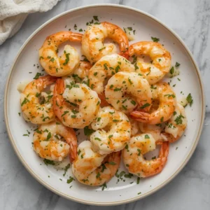 Platter of oven-baked garlic parmesan shrimp with fresh herbs