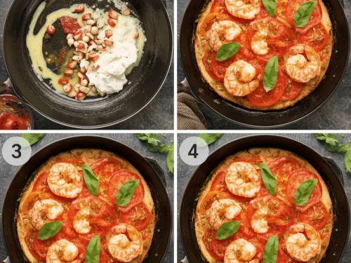 Shrimp bruschetta with fresh tomatoes and basil served on toasted bread