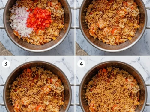Close-up of baked Shrimp and Wild Rice Stuffed Peppers
