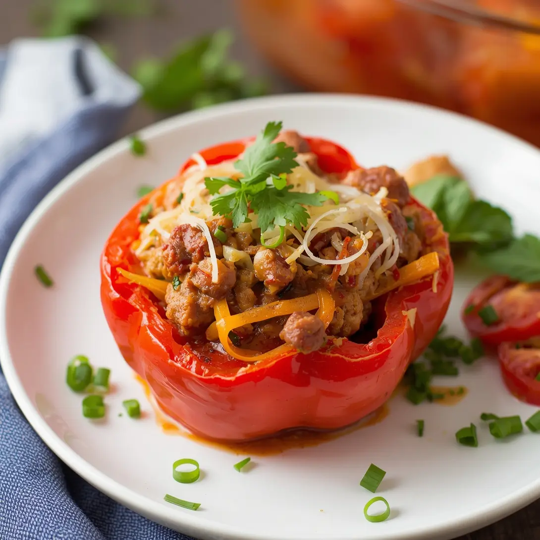 Close-up of baked Shrimp and Wild Rice Stuffed Peppers