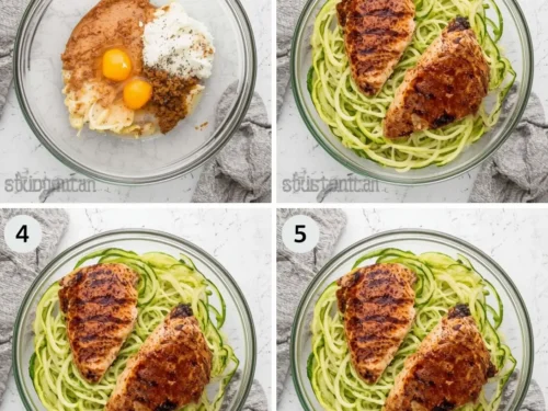Plate of skinny BBQ chicken with zoodles