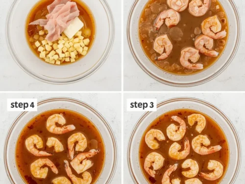 A serving of turkey-wrapped shrimp with a glossy brown sugar glaze on a plate.