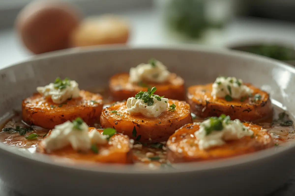 Roasted Sweet Potato Rounds with Honey & Feta