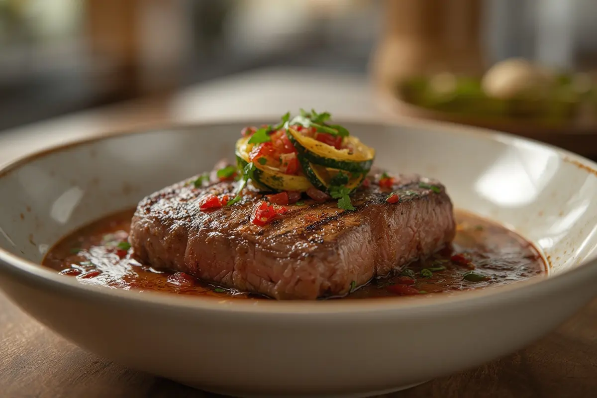 Grilled Steak Bowl with Sauce & Grilled Zucchini