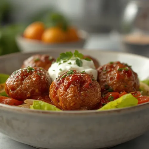 Greek Meatball Bowl with Tzatziki