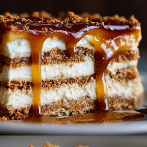 A stunning Biscoff cake with layers of spiced cookie frosting.