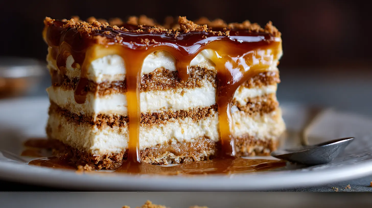 A stunning Biscoff cake with layers of spiced cookie frosting.