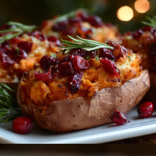 Twice baked sweet potatoes with cranberries and apples