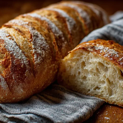 A freshly baked loaf of crusty French bread with a golden-brown crust