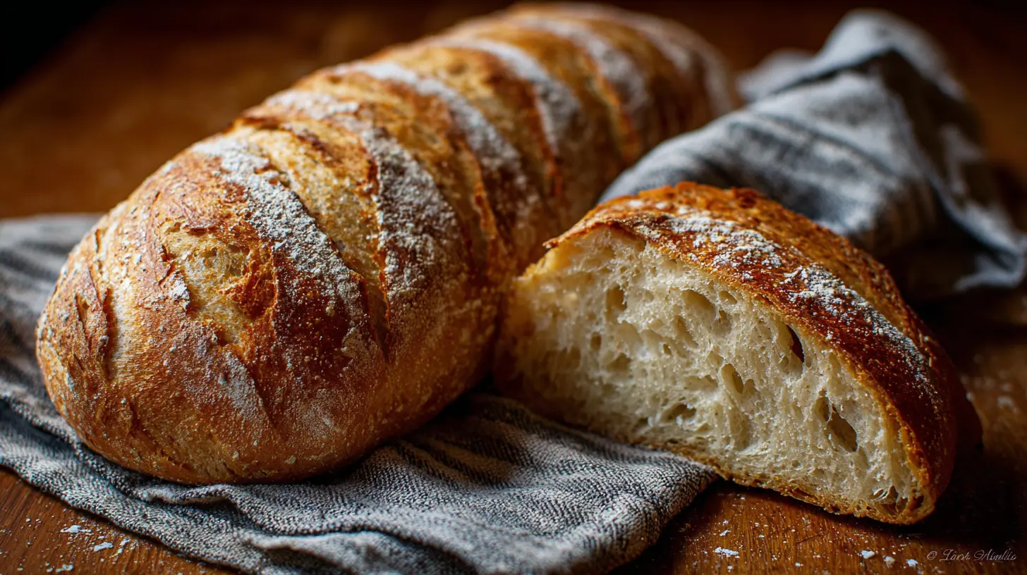 A freshly baked loaf of crusty French bread with a golden-brown crust