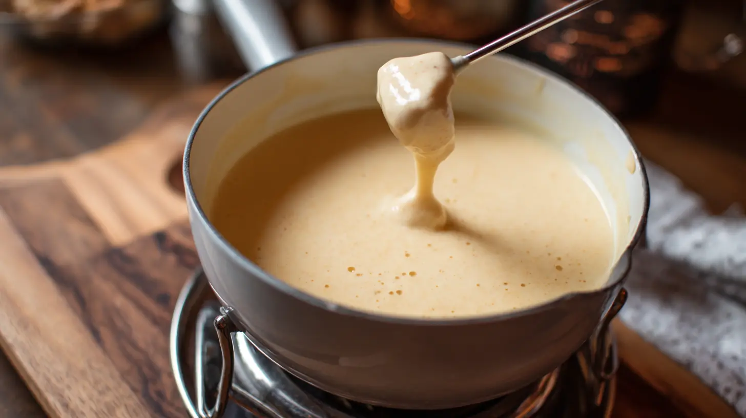 A bubbling pot of easy cheese fondue, perfect for a cozy gathering.