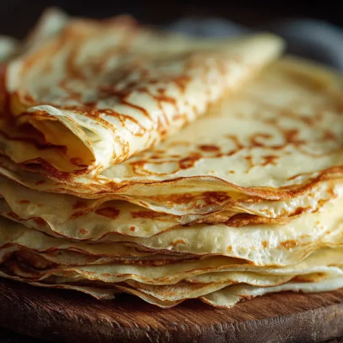 A stack of thin, golden crepes, showcasing a versatile Crepe Recipe.