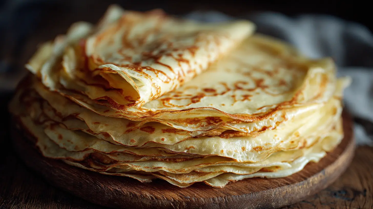 A stack of thin, golden crepes, showcasing a versatile Crepe Recipe.