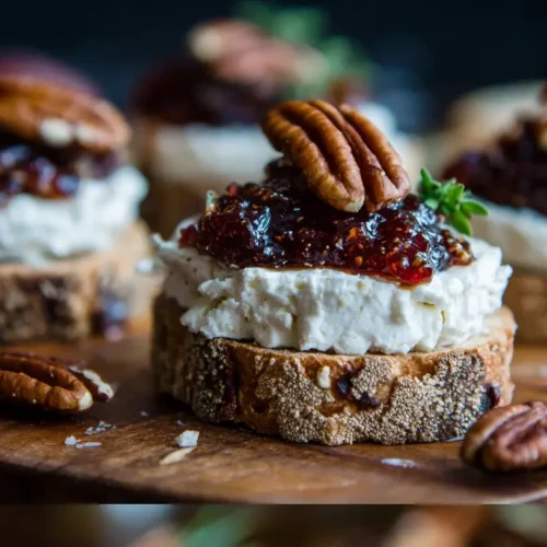 A goat cheese appetizer spread with fig jam and pecans
