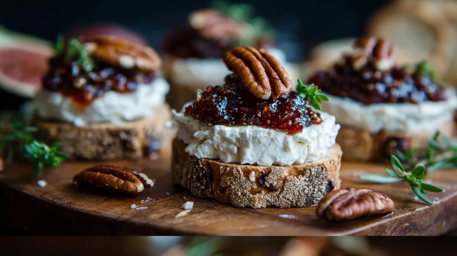 A goat cheese appetizer spread with fig jam and pecans