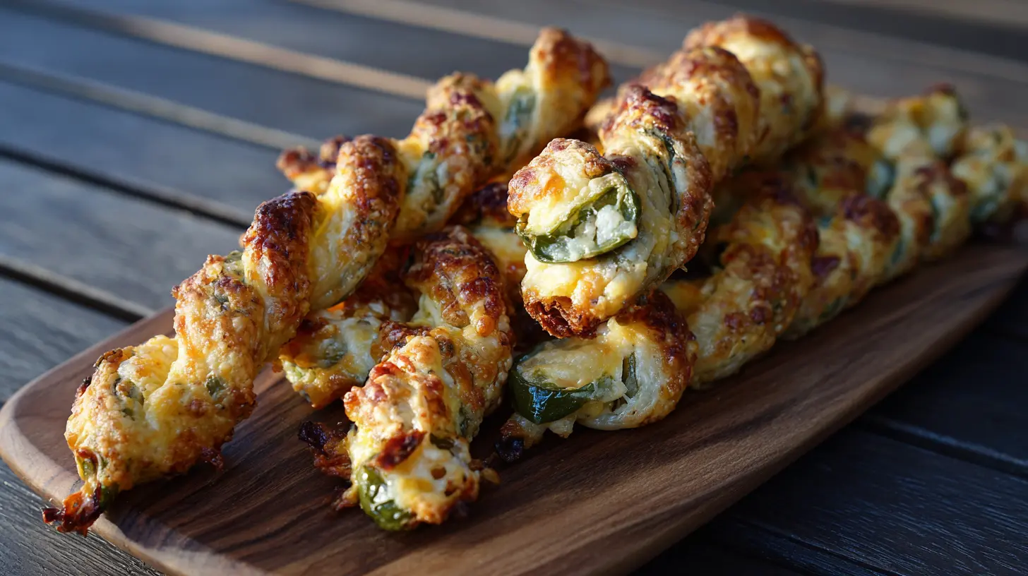A close-up shot of crispy, golden Jalapeno Popper Twists.