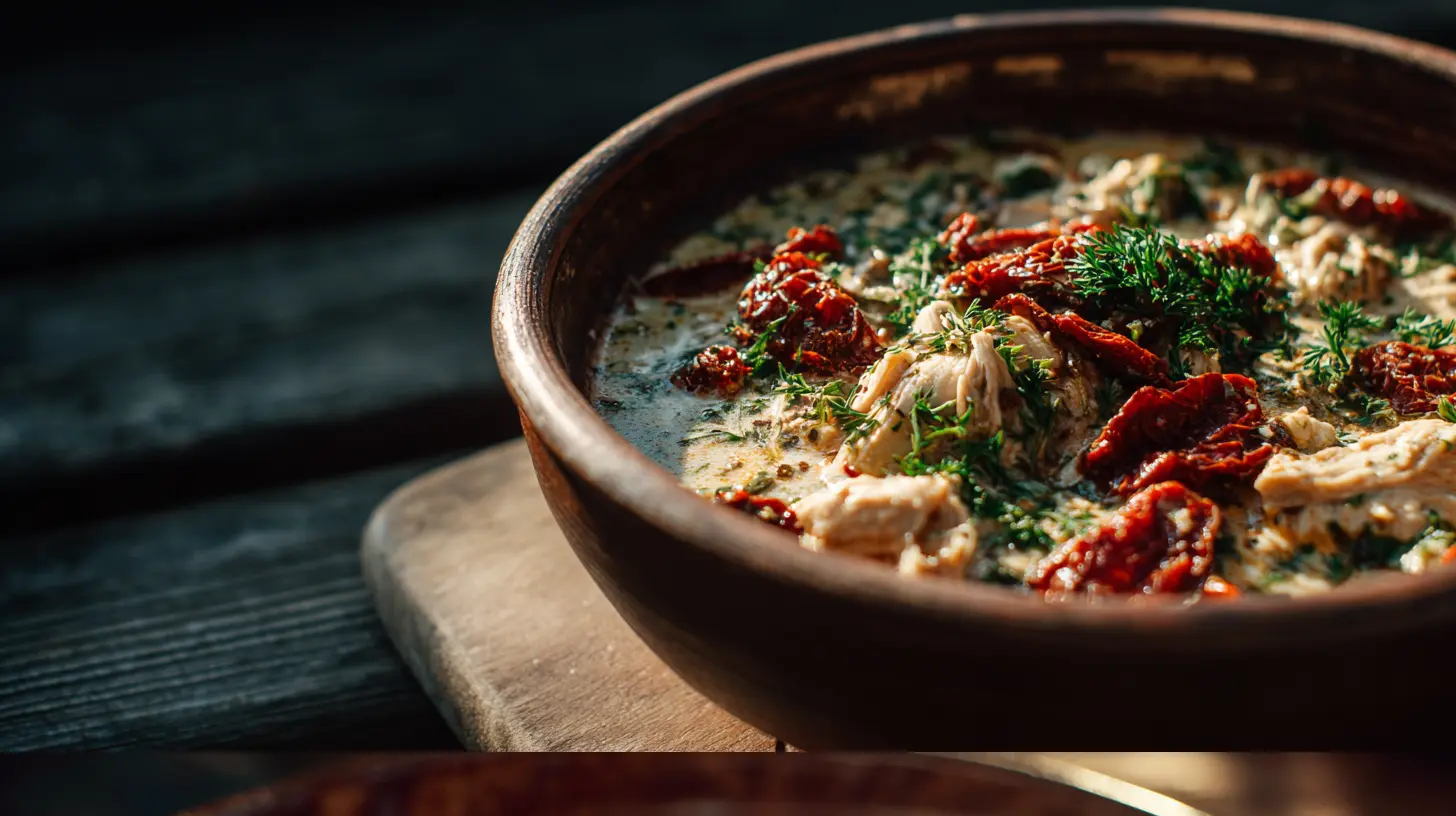 A steaming bowl of Marry Me Tuscan Chicken Soup with creamy broth
