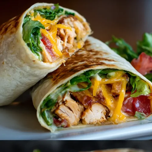 A freshly prepared Southwest Chicken Wrap, showing its vibrant fillings.