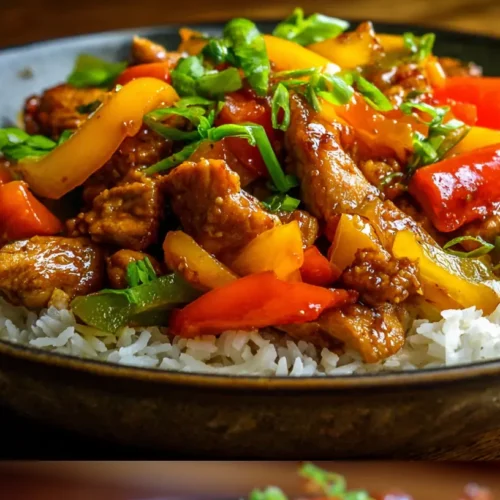 A plate of spicy bell pepper chicken, stir-fried to perfection with colorful vegetables.