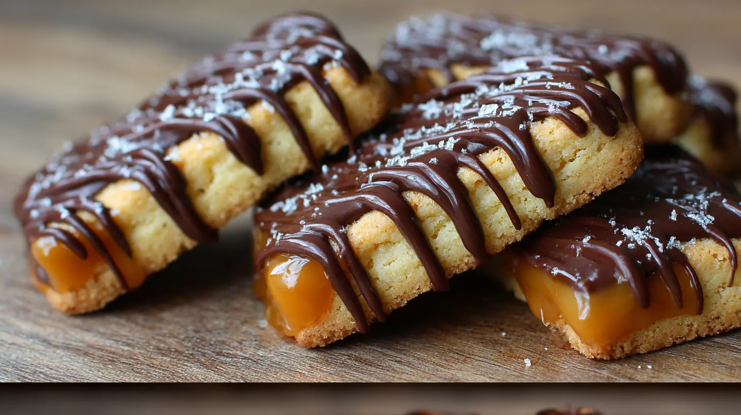 A close-up of delicious homemade Twix cookies arranged on a cooling rack.
