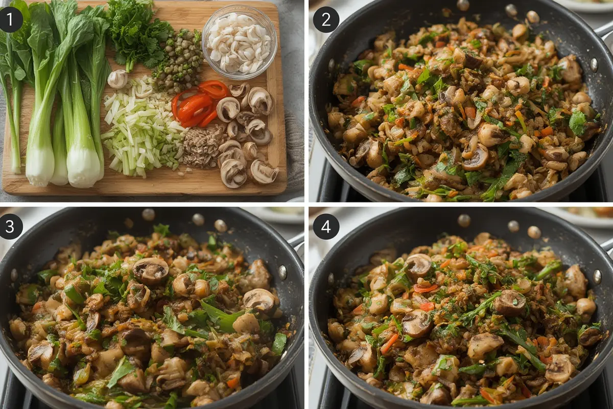 Cooking Bok Choy and Mushrooms