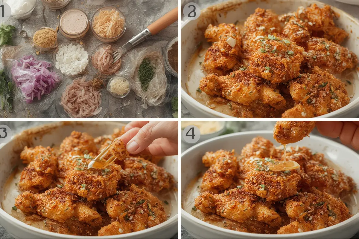 Crispy Hot Honey Feta Chicken Preparation