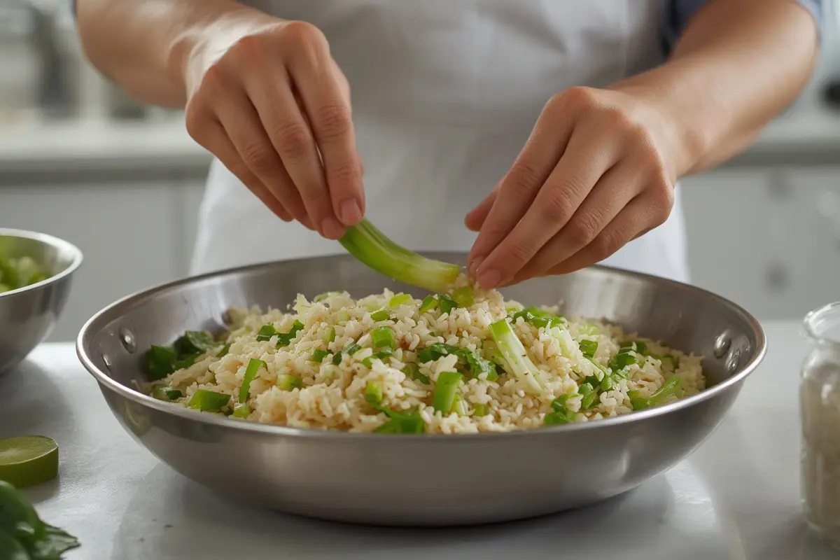 Bok Choy Fried Rice Close-up