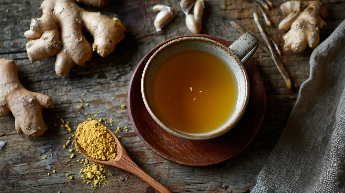 A warm bowl of anti-inflammatory miso ginger broth with green onions and tofu.