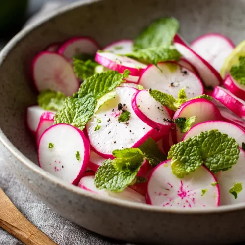 A vibrant Gordon Ramsay radish salad with fresh greens and dressing
