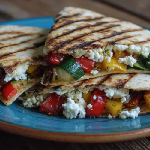Grilled Mediterranean veggie quesadillas served on a cutting board, ready to eat