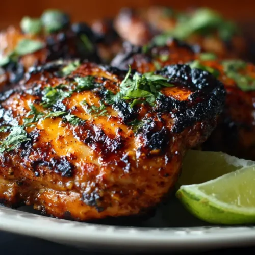 A plate featuring perfectly grilled Key West chicken, garnished with fresh herbs.