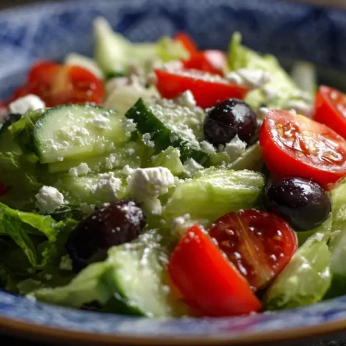 A vibrant bowl of Maroulosalata (Greek lettuce salad) with fresh dill and spring onion.