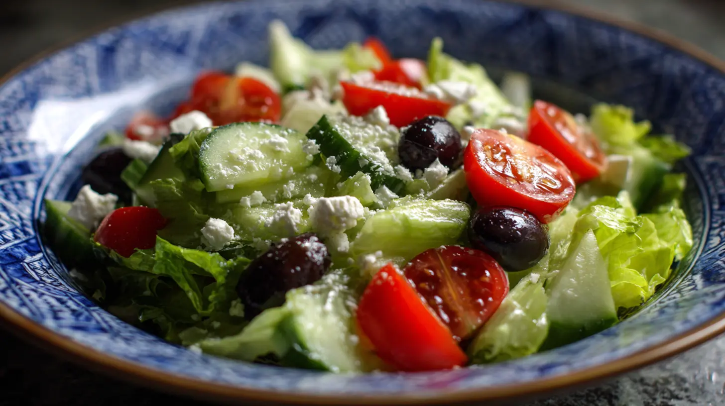 A vibrant bowl of Maroulosalata (Greek lettuce salad) with fresh dill and spring onion.