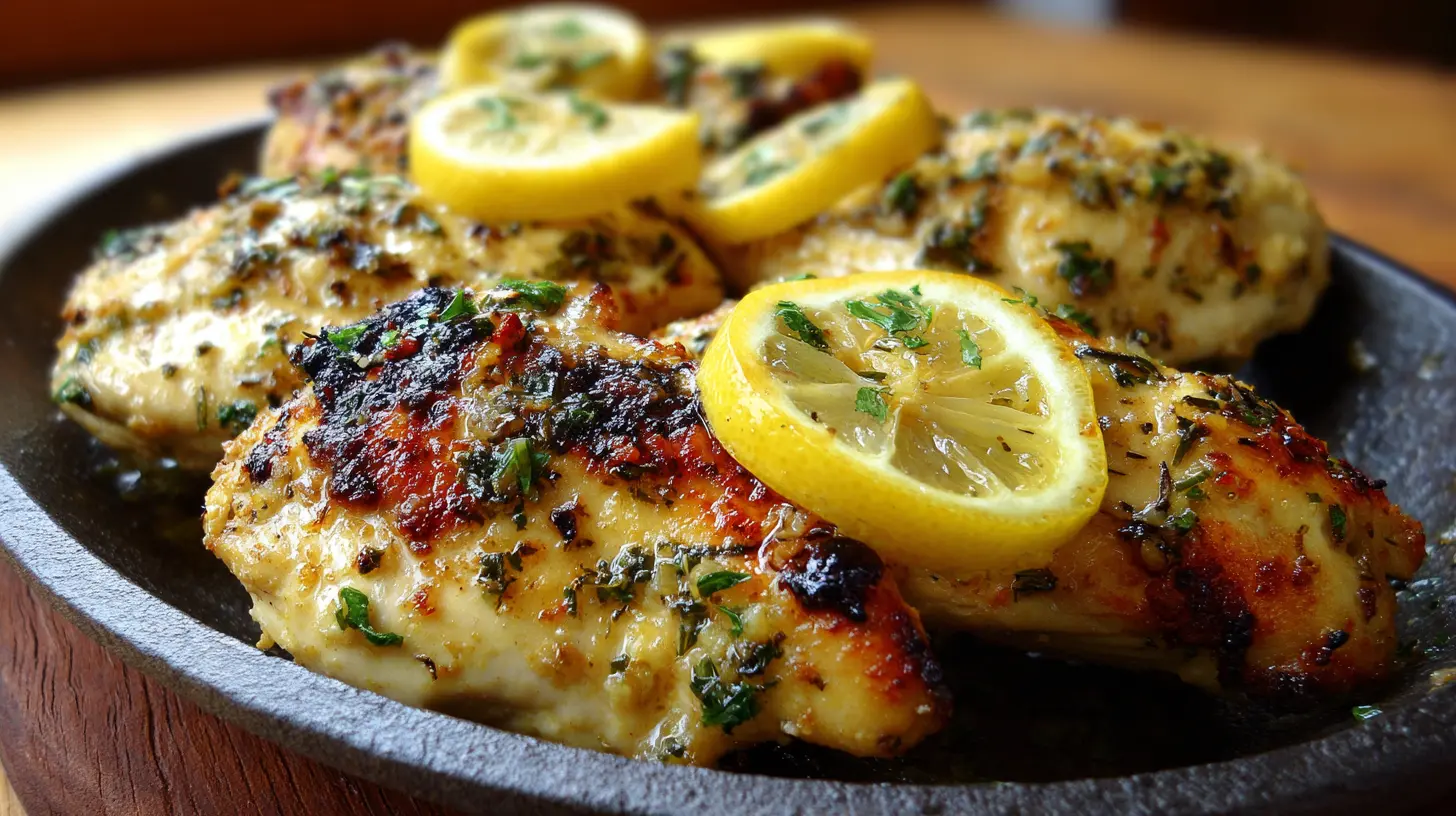 A serving of Mediterranean Lemon Chicken in a bowl