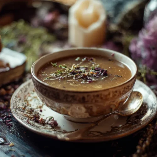 A bubbling cauldron filled with a mystical witch soup brew