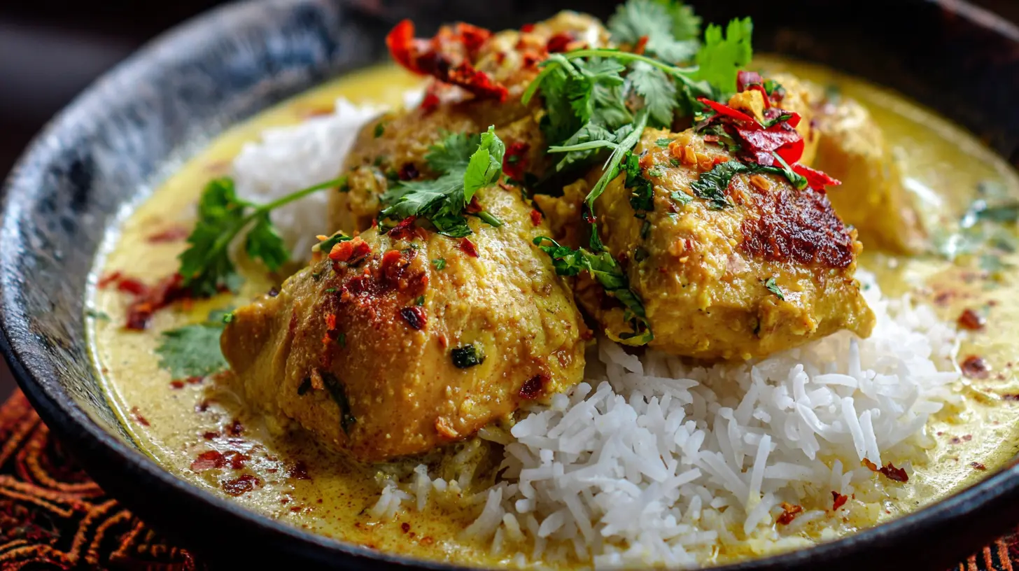 A delicious one-pot coconut chicken dish, ready to serve