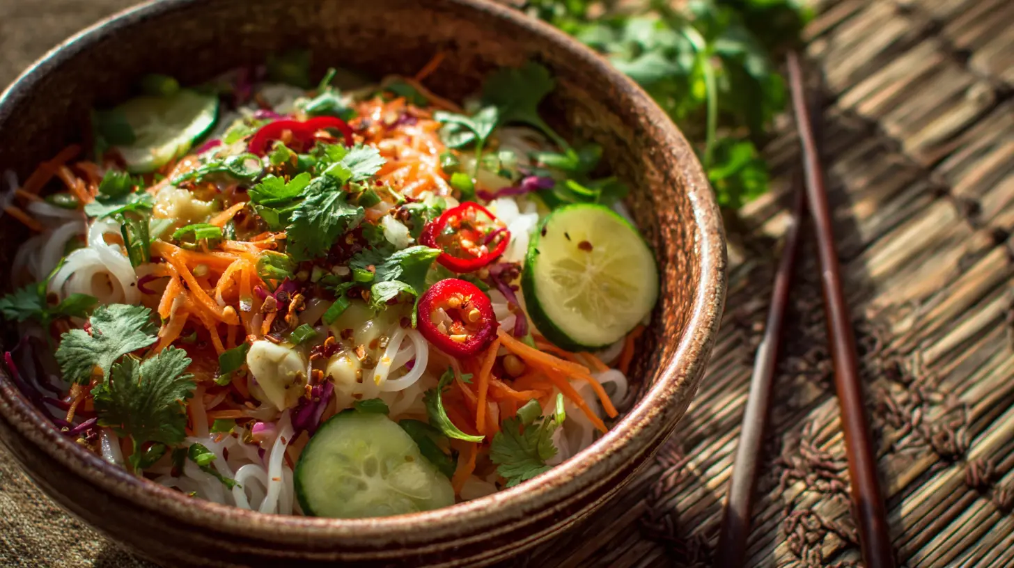 A refreshing spring roll salad with a drizzle of spicy ginger dressing