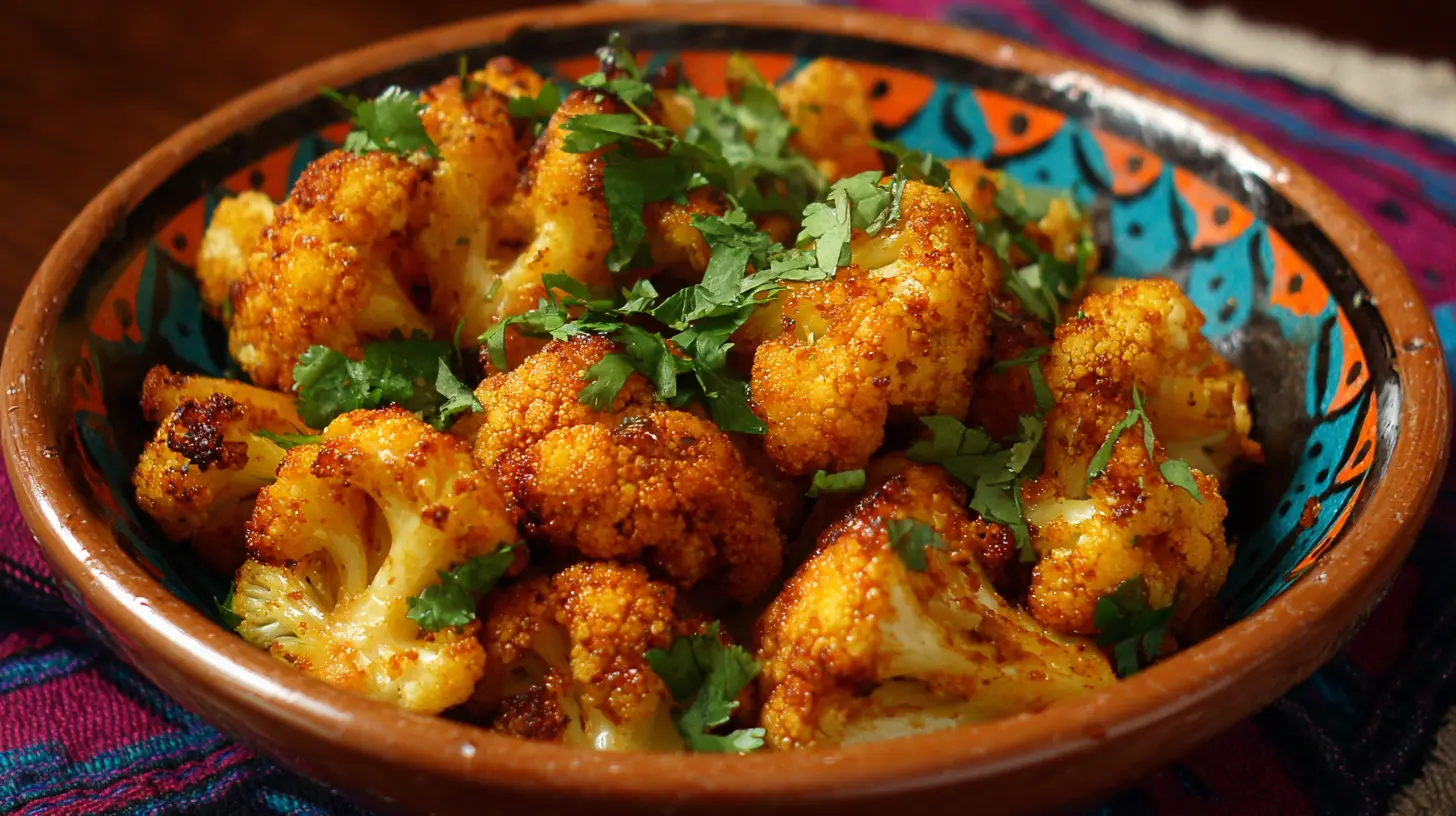 A close-up of perfectly roasted sweet and spicy baked cauliflower florets, glistening with glaze.